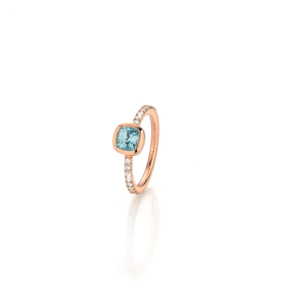 Ring aus Roségold mit Aquamarin und Diamanten