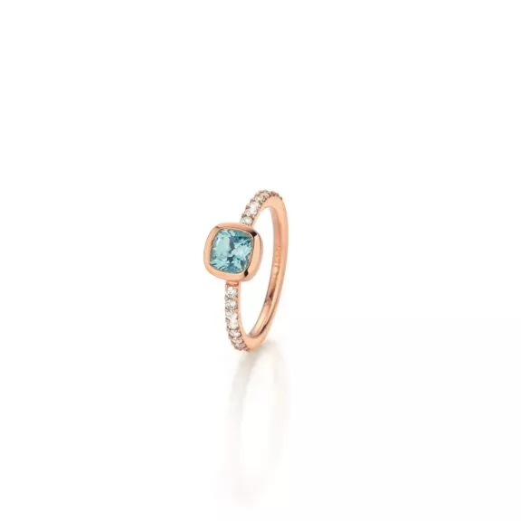 Ring aus Roségold mit Aquamarin und Diamanten