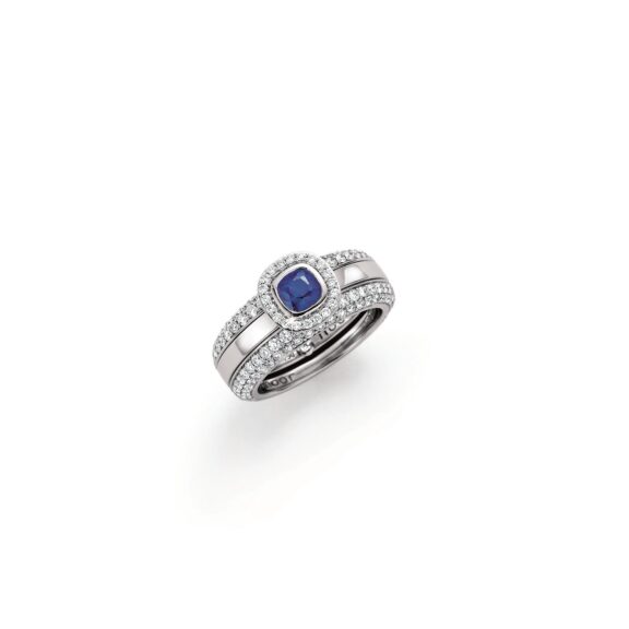 Ring aus Weißgold mit Saphir und Diamanten