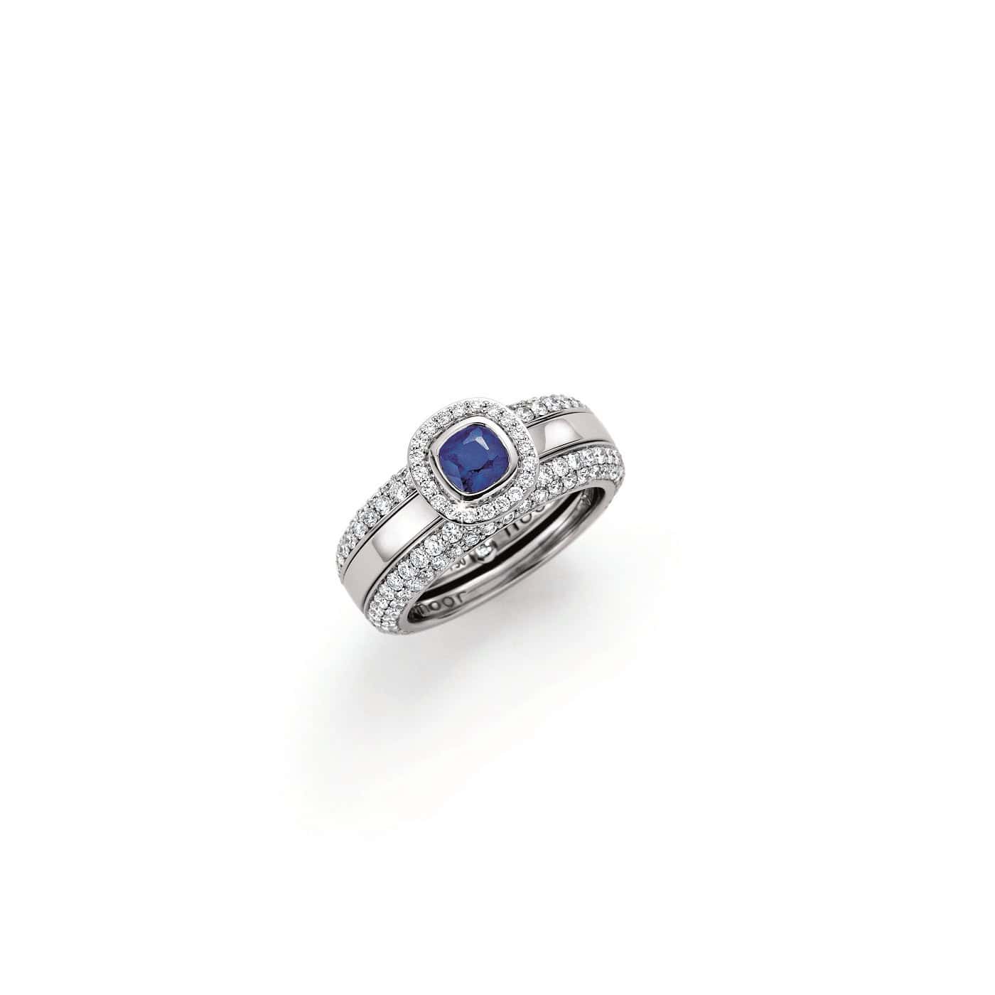 Ring aus Weißgold mit Saphir und Diamanten
