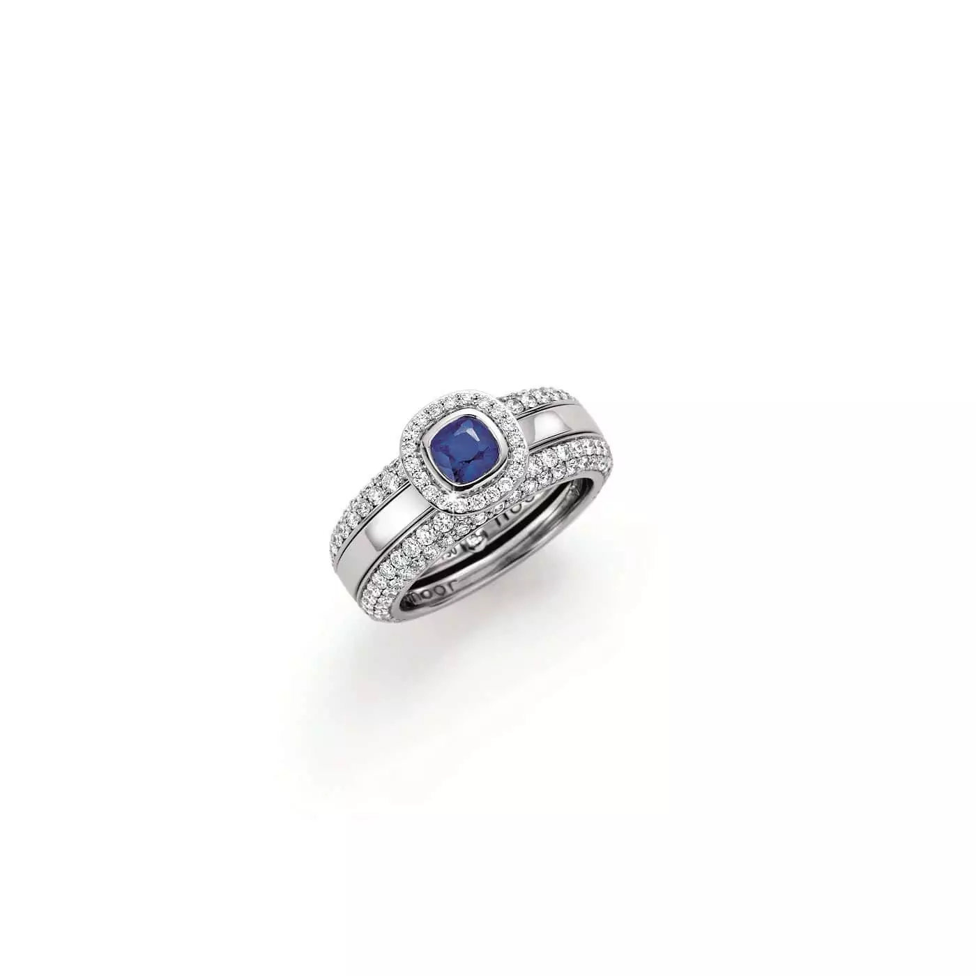 Ring aus Weißgold mit Saphir und Diamanten