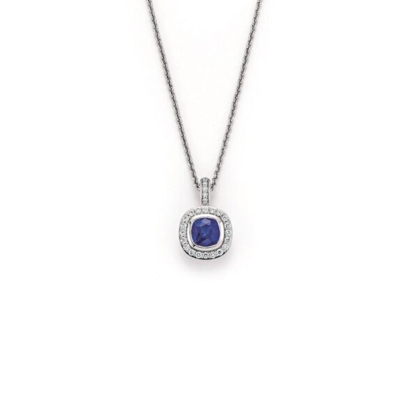 Collier aus Weißgold mit Saphir und Diamanten