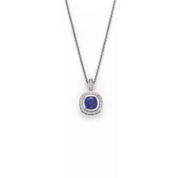 Collier aus Weißgold mit Saphir und Diamanten
