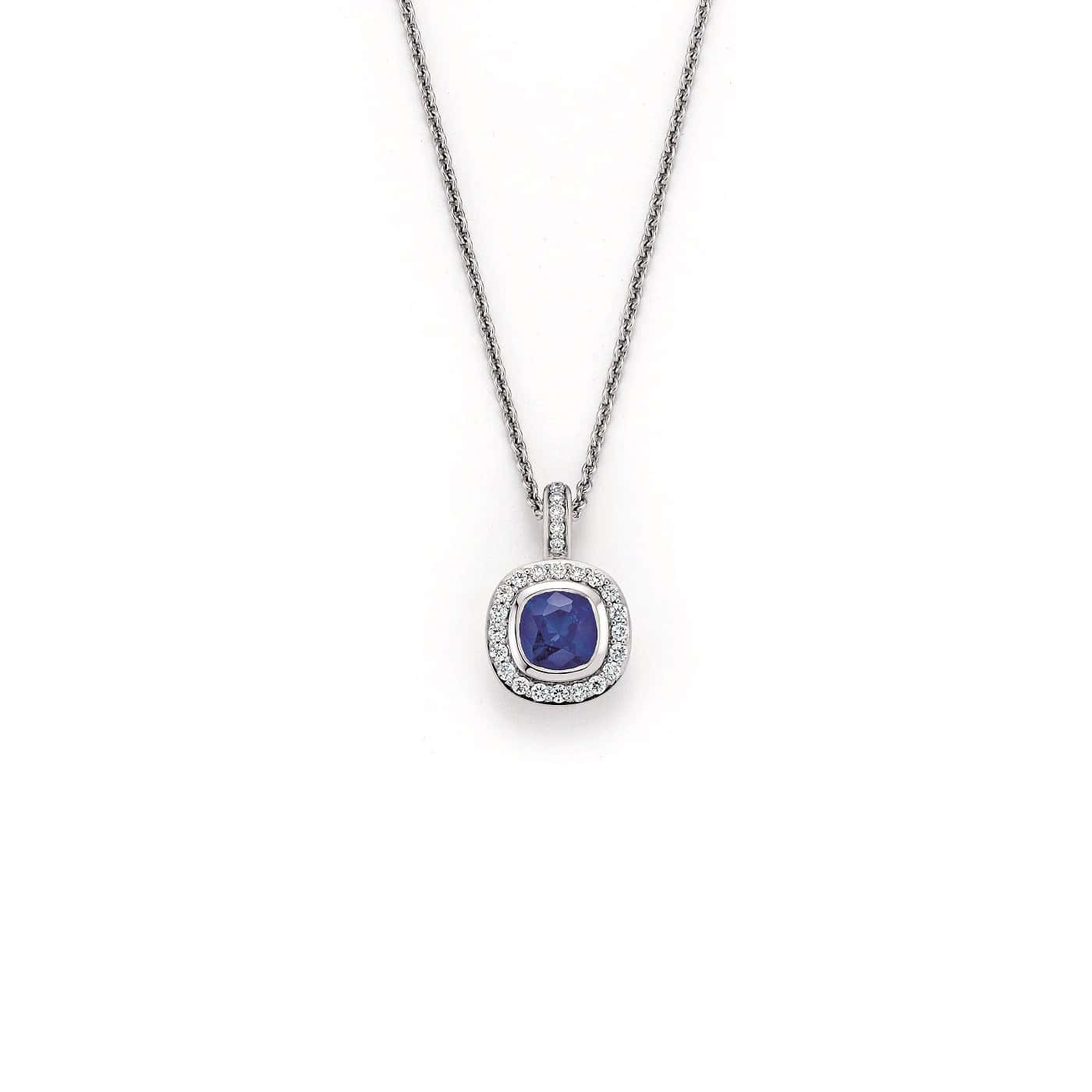 Collier aus Weißgold mit Saphir und Diamanten
