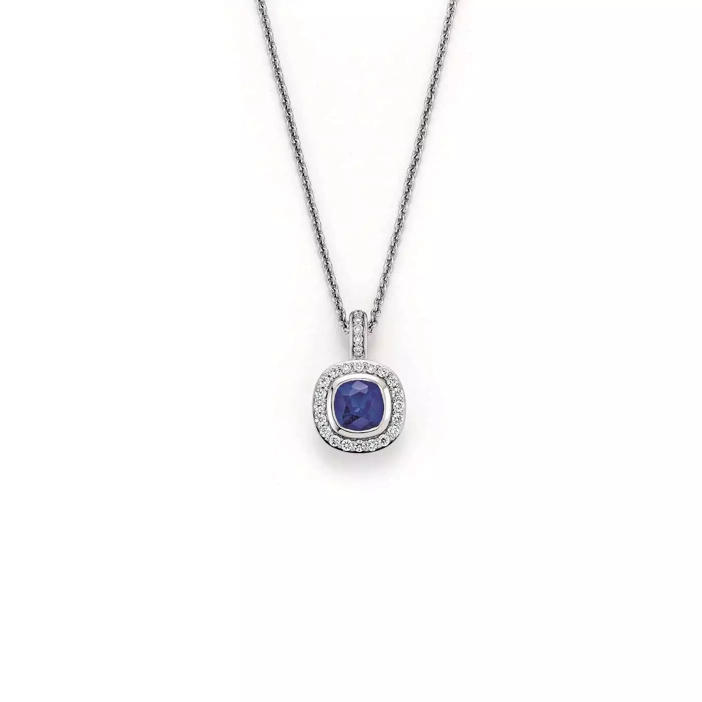 Collier aus Weißgold mit Saphir und Diamanten