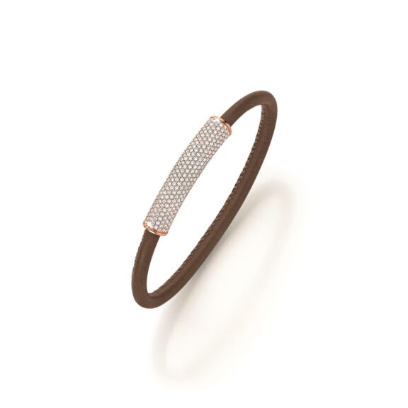 Armband aus Nappaleder mit Aufsatz aus Roségold mit Diamanten