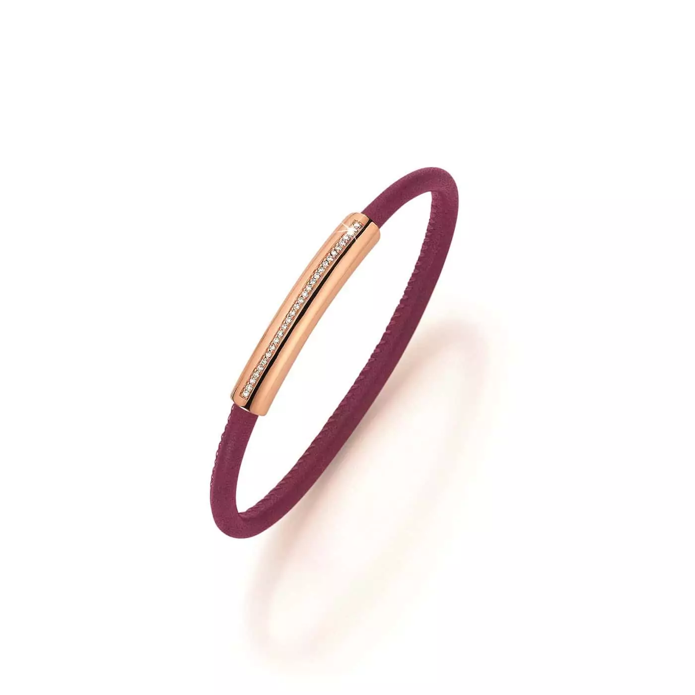 Armband aus Nappaleder mit Aufsatz aus Roségold mit Diamanten