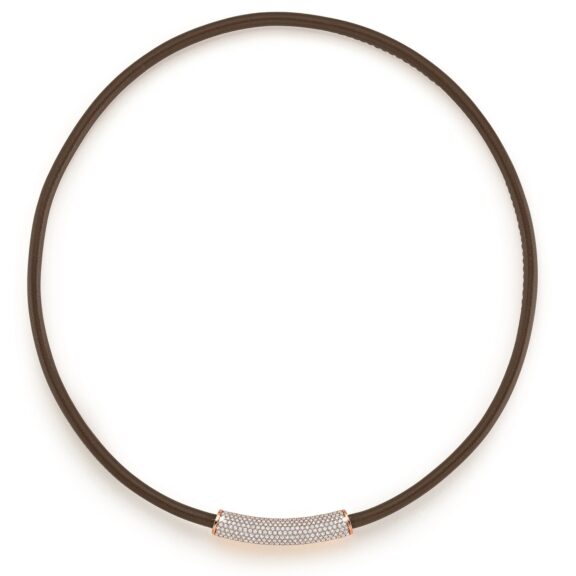 Collier aus Nappaleder mit Aufsatz aus Roségold mit Diamanten