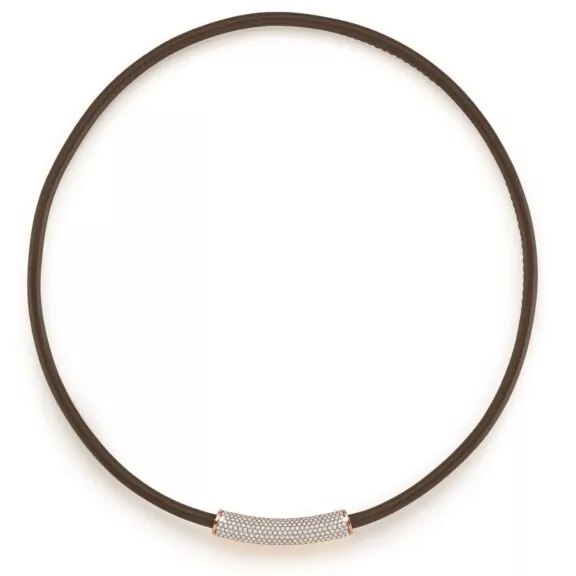 Collier aus Nappaleder mit Aufsatz aus Roségold mit Diamanten