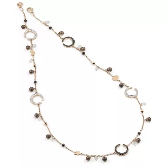 Collier Mezzaluna aus Roségold mit Diamanten, Saphir, Topas und Rauchquarz