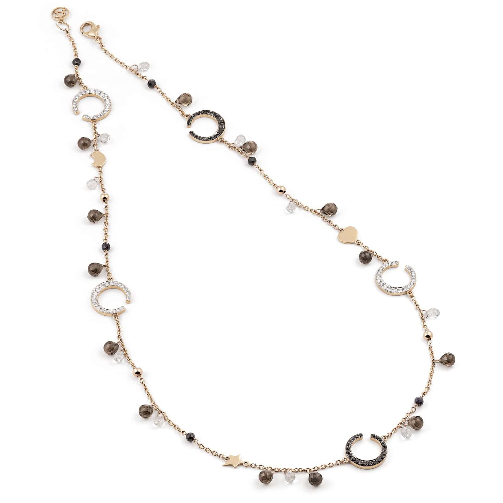 Collier Mezzaluna aus Roségold mit Diamanten, Saphir, Topas und Rauchquarz