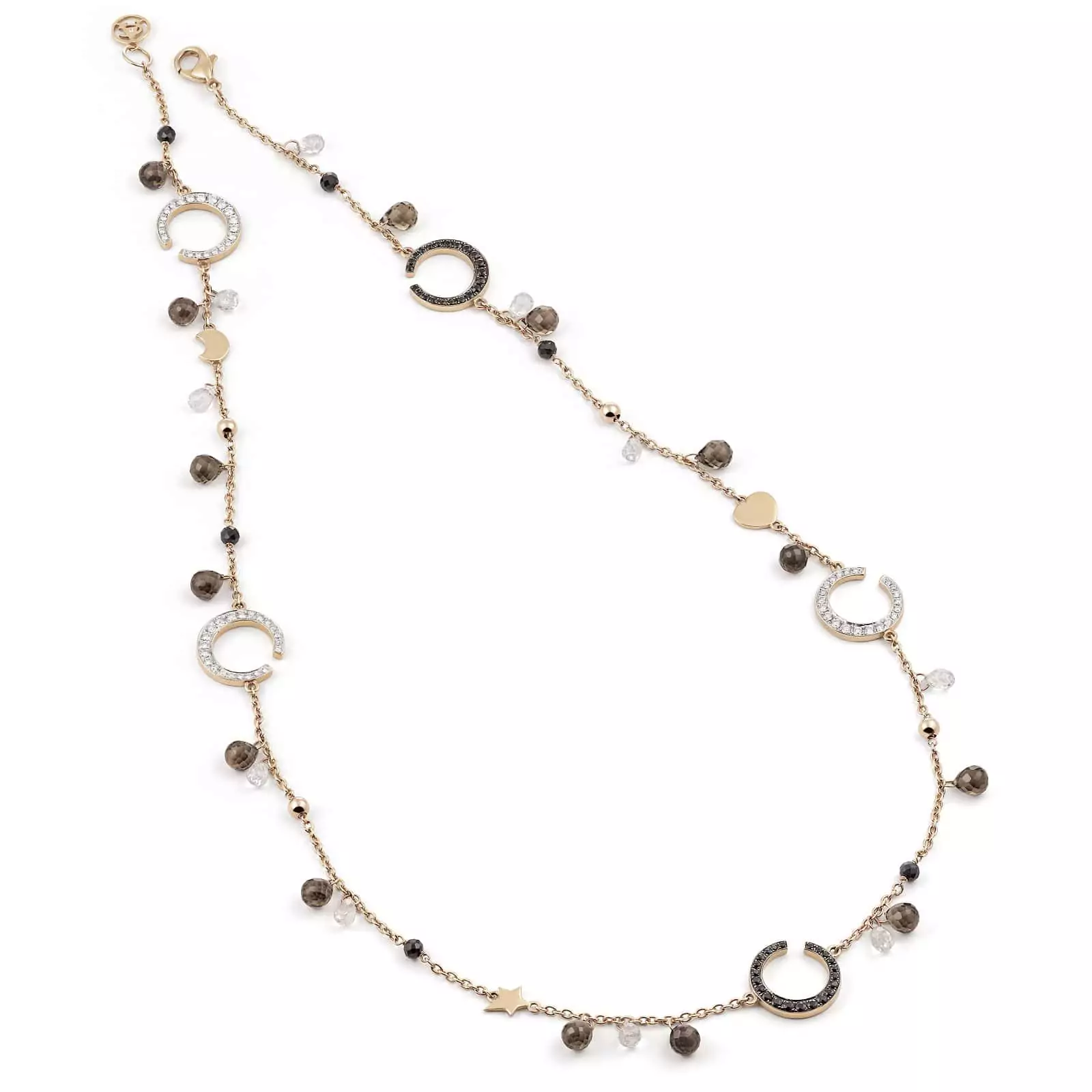 Collier Mezzaluna aus Roségold mit Diamanten, Saphir, Topas und Rauchquarz