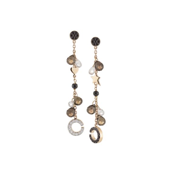 Ohrschmuck Mezzaluna aus Roségold mit Diamanten, Saphir, Topas und Rauchquarz