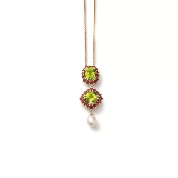 Rainbow Collier aus Gelbgold mit Peridot, Granat und Zuchtperle von Dolce & Gabbana