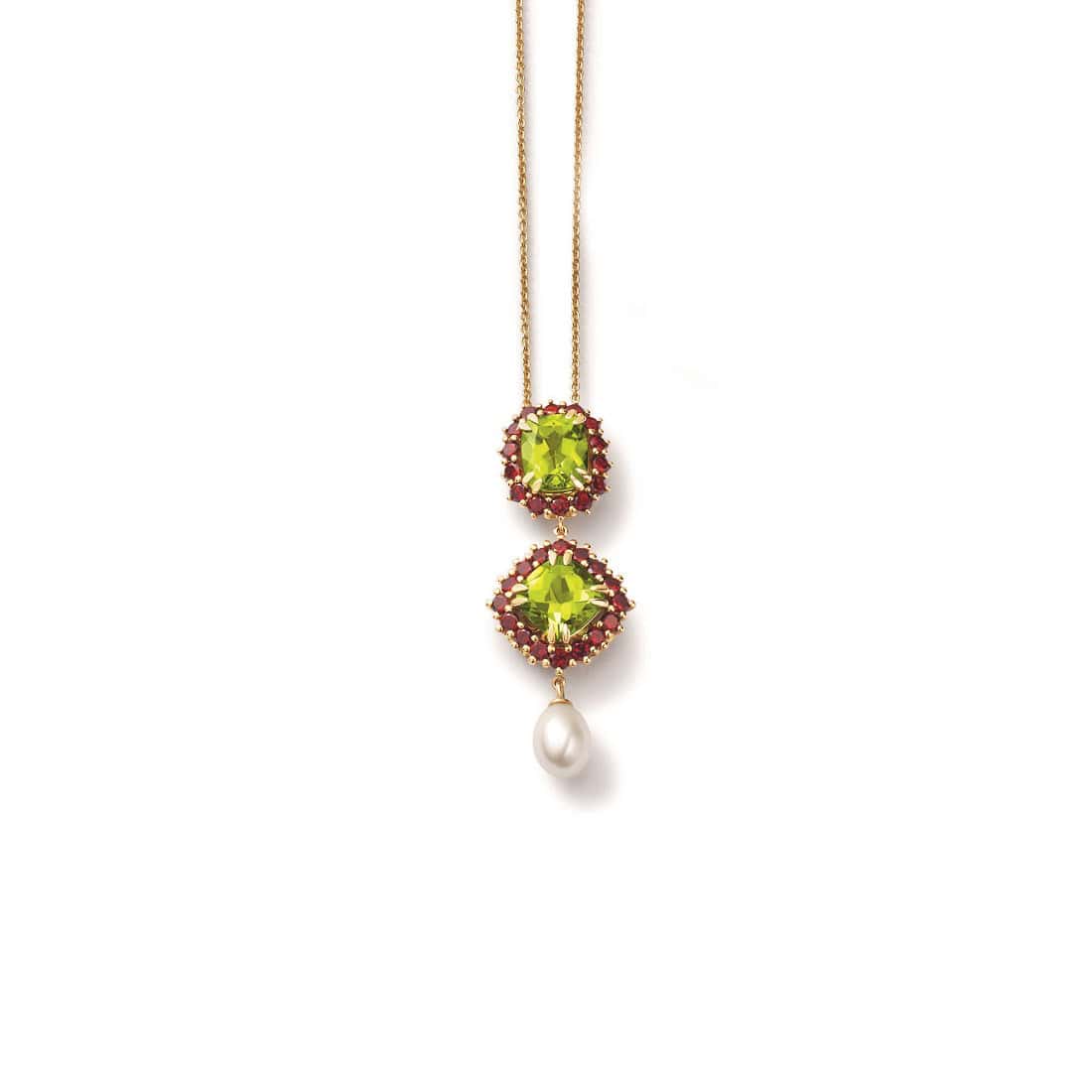 Rainbow Collier aus Gelbgold mit Peridot, Granat und Zuchtperle von Dolce & Gabbana