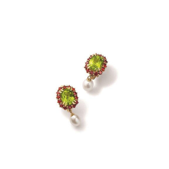 Rainbow Ohrschmuck aus Gelbgold mit Peridot, Granat und Zuchtperle von Dolce & Gabbana
