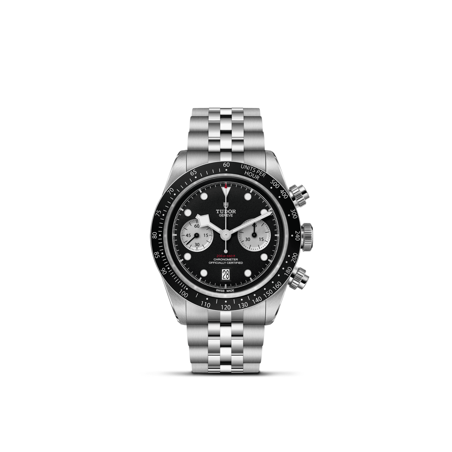 Tudor Black Bay Chrono mit Gehäuse und Band aus Edelstahl und schwarzem Zifferblatt