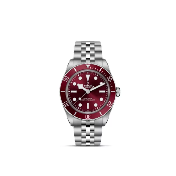 Tudor Black Bay 58 mit Gehäuse und Band aus Edelstahl und bordeauxfarbenem Zifferblatt