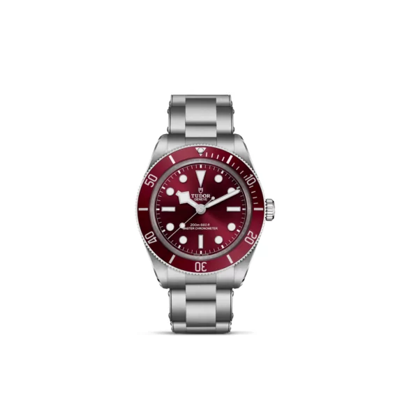 Tudor Black Bay 58 mit Gehäuse und Band aus Edelstahl und bordeauxfarbenem Zifferblatt