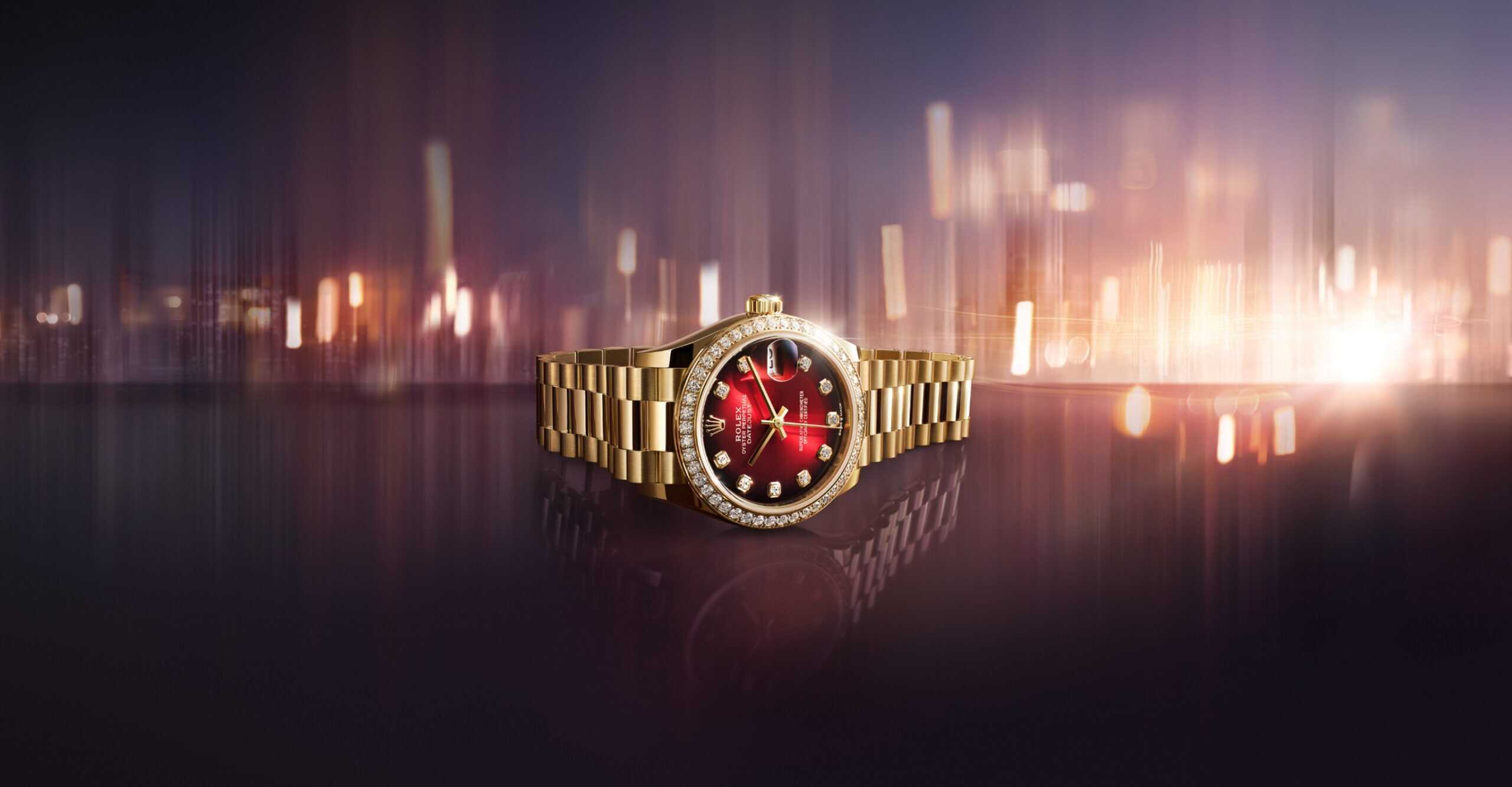 Die neue Datejust 31 in Gelbgold mit Zifferblatt in Rot ombre und President-Band