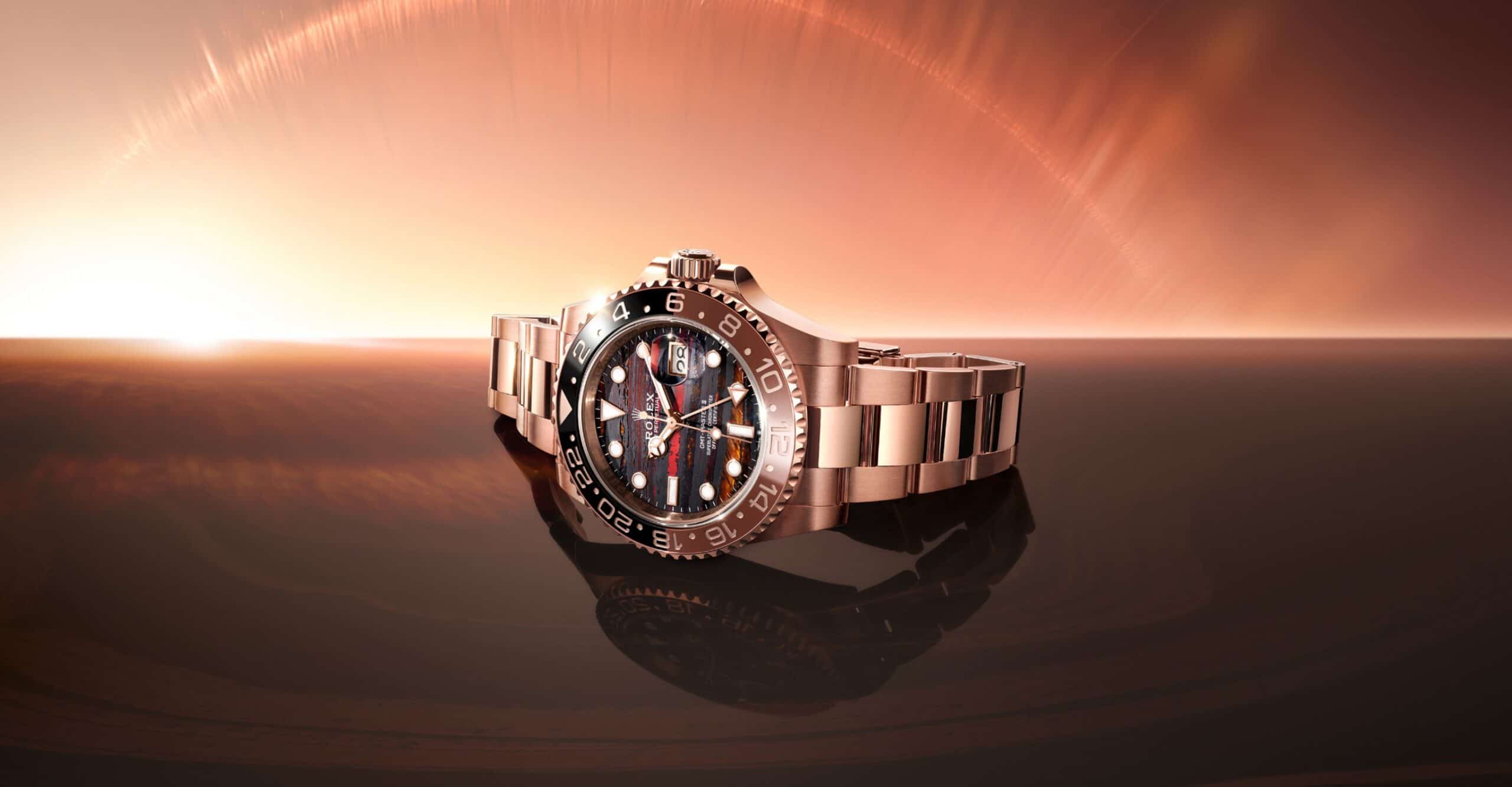 Das neue farbenfrohe Zifferblatt der Rolex GMT-Master 2 in Everose-Gold
