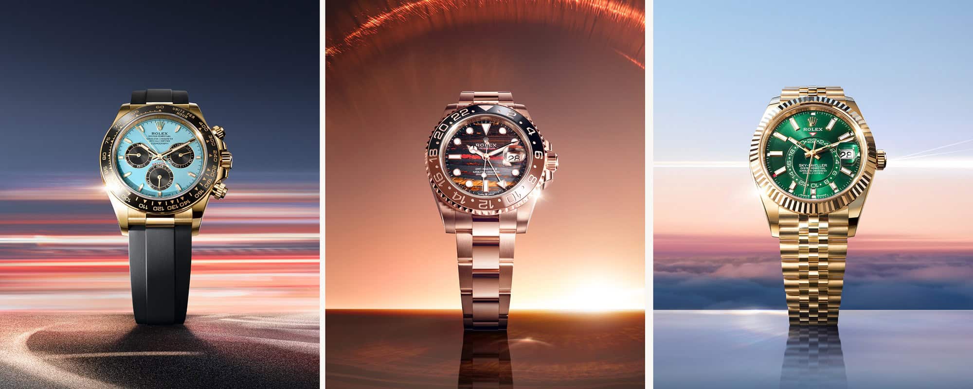 Die Rolex Daytona, die Rolex GMT-Master 2 und die Rolex Sky-Dweller mit ihren neuen Zifferblättern