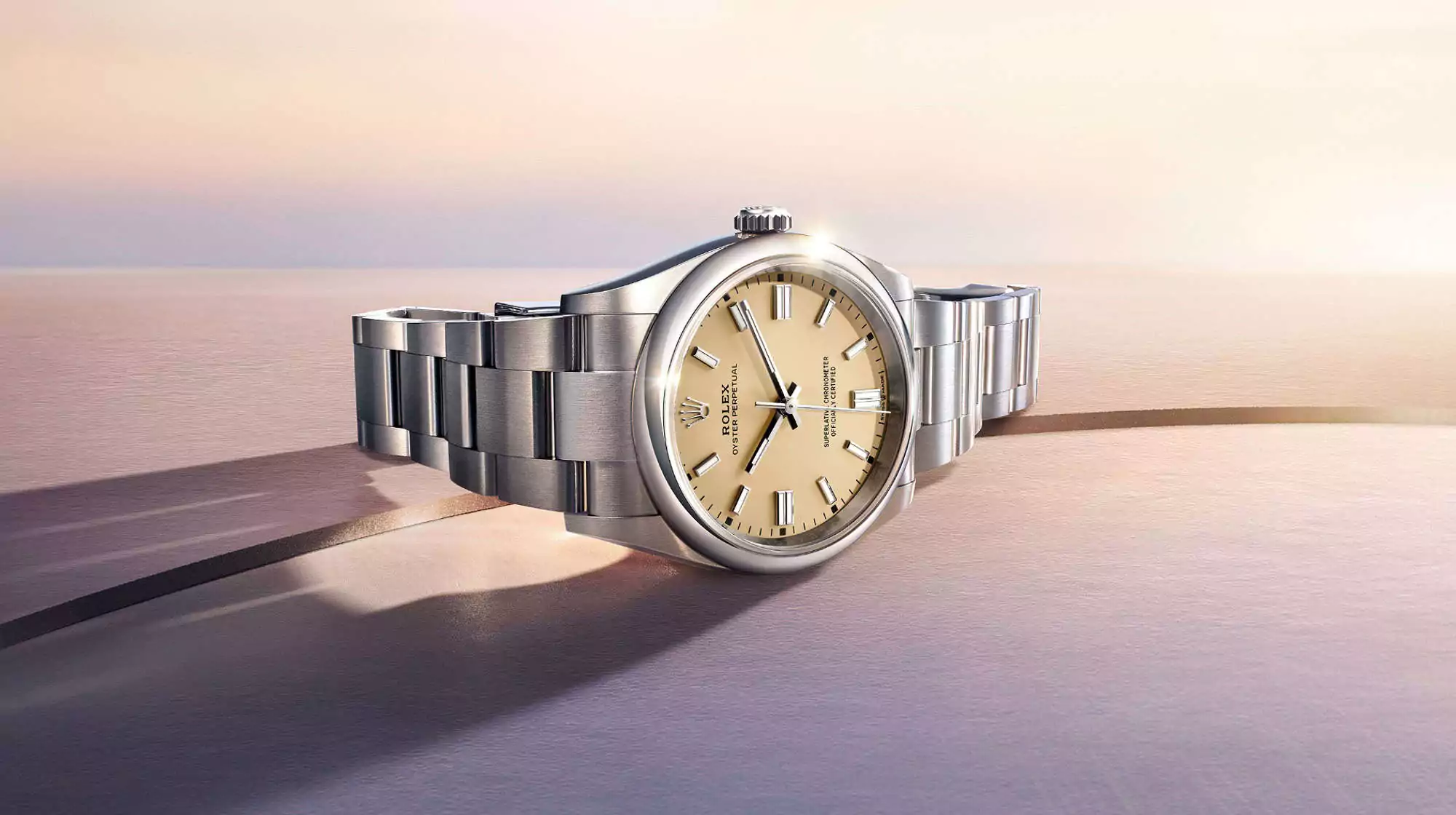 Die Rolex Oyster Perpetual mit neuem beigem Zifferblatt
