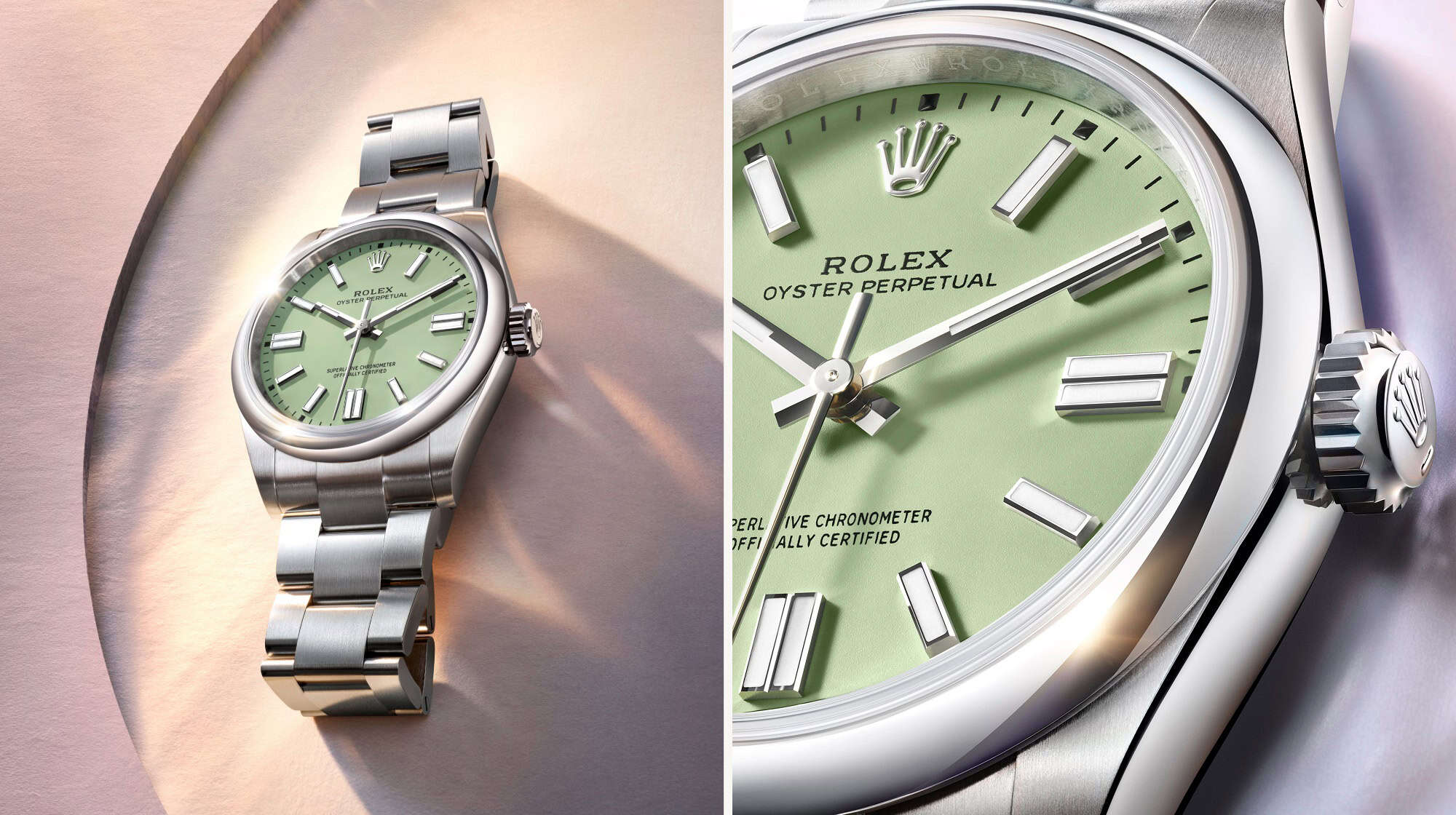 Die Rolex Oyster Perpetual mit neuem pistazienfarbenem Zifferblatt