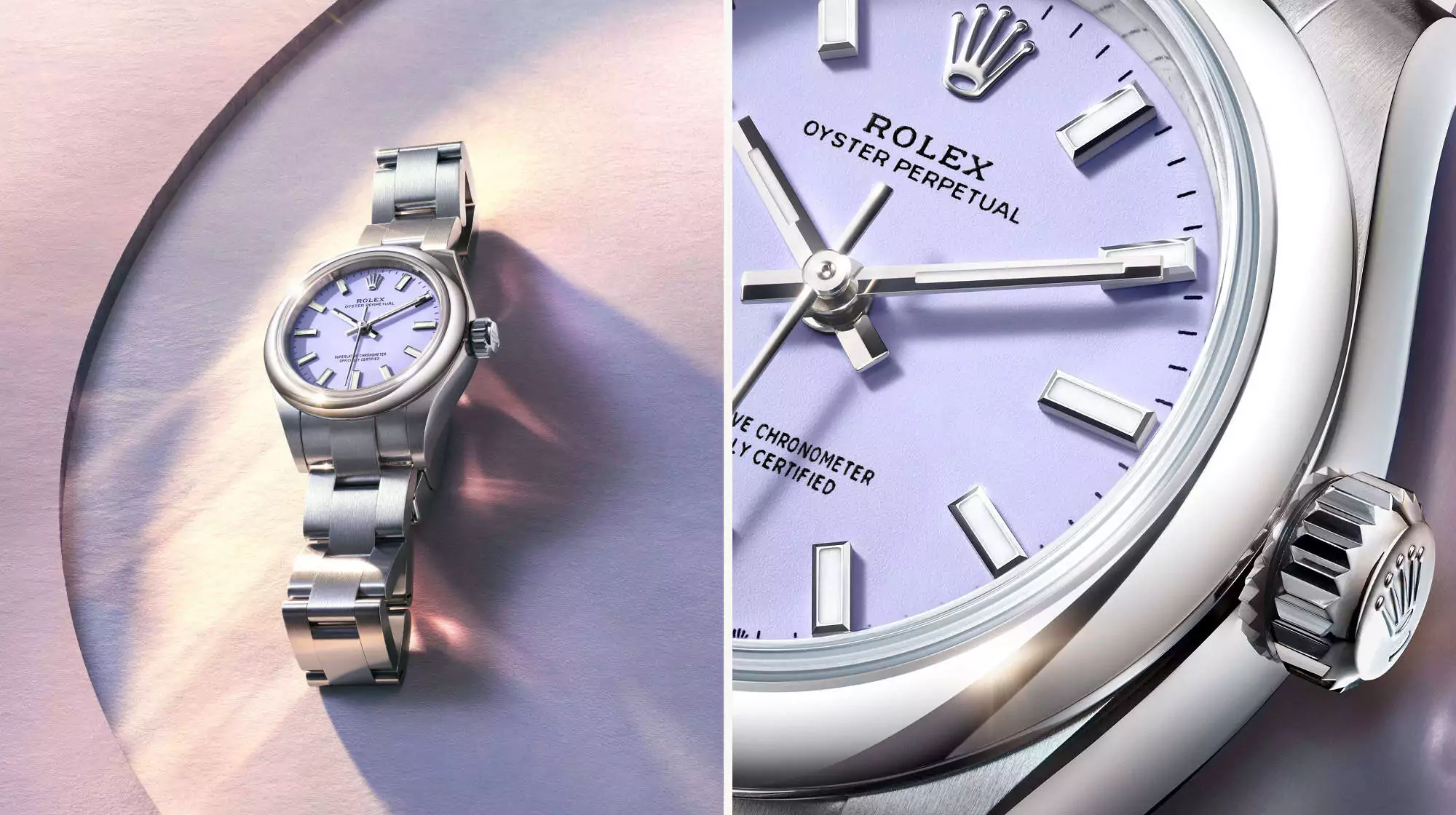 Die neue Rolex Oyster Perpetual 28 mit lavendelfarbenem Zifferblatt