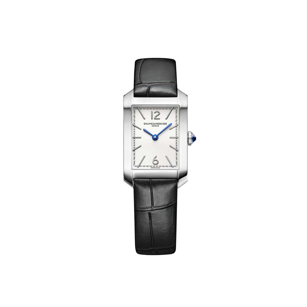Baume et Mercier Hampton mit Edelstahlgehäuse, Lederband und weißem Zifferblatt