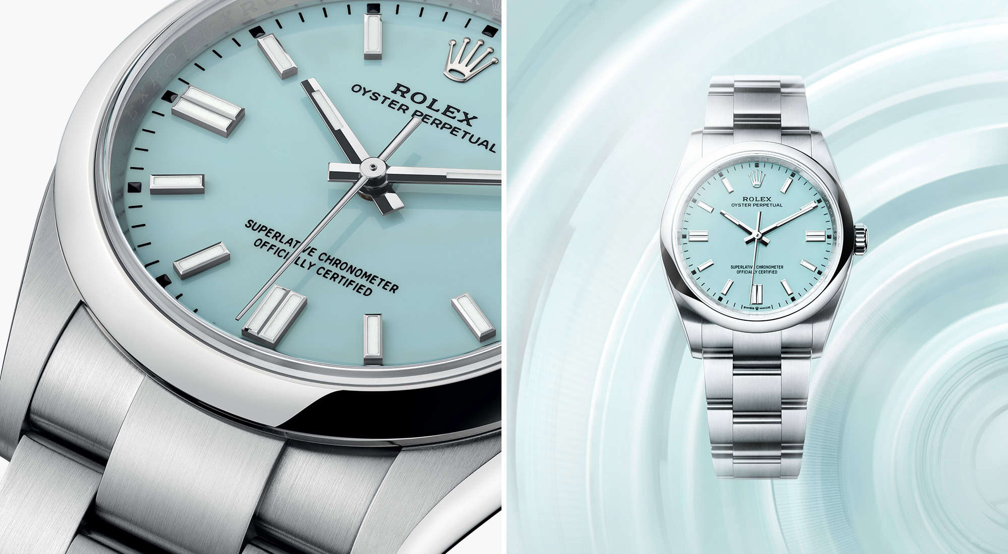 Die Rolex Oyster Perpertual mit türkisblauem Zifferblatt bei Juwelier S.M.Wild