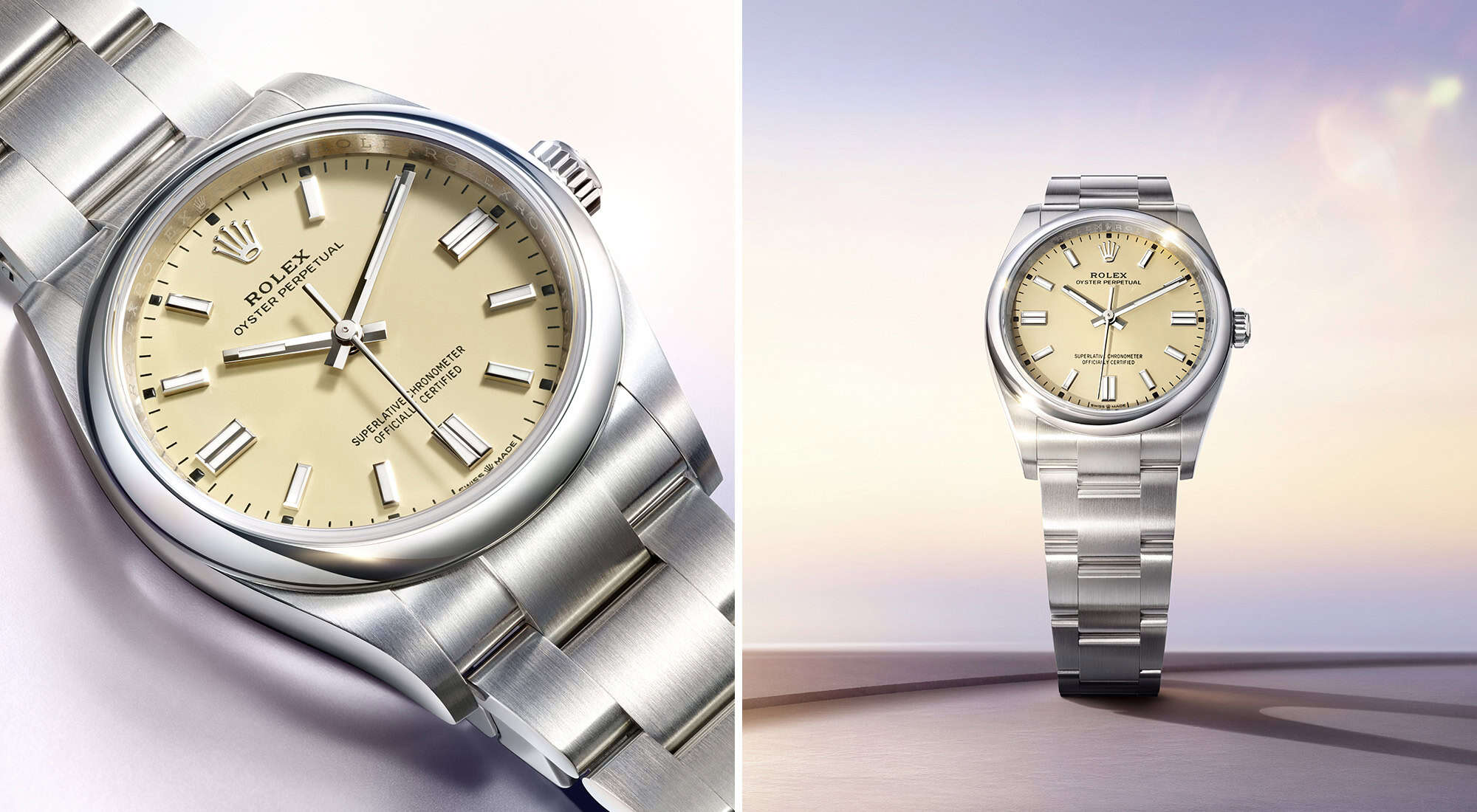Die Rolex Oyster Perpertual mit beigem Zifferblatt bei Juwelier S.M.Wild