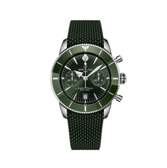 Breitling Superocean Heritage B01 Chrono 42 mit Edelstahlgehäuse, Kautschukband und grünem Zifferblatt