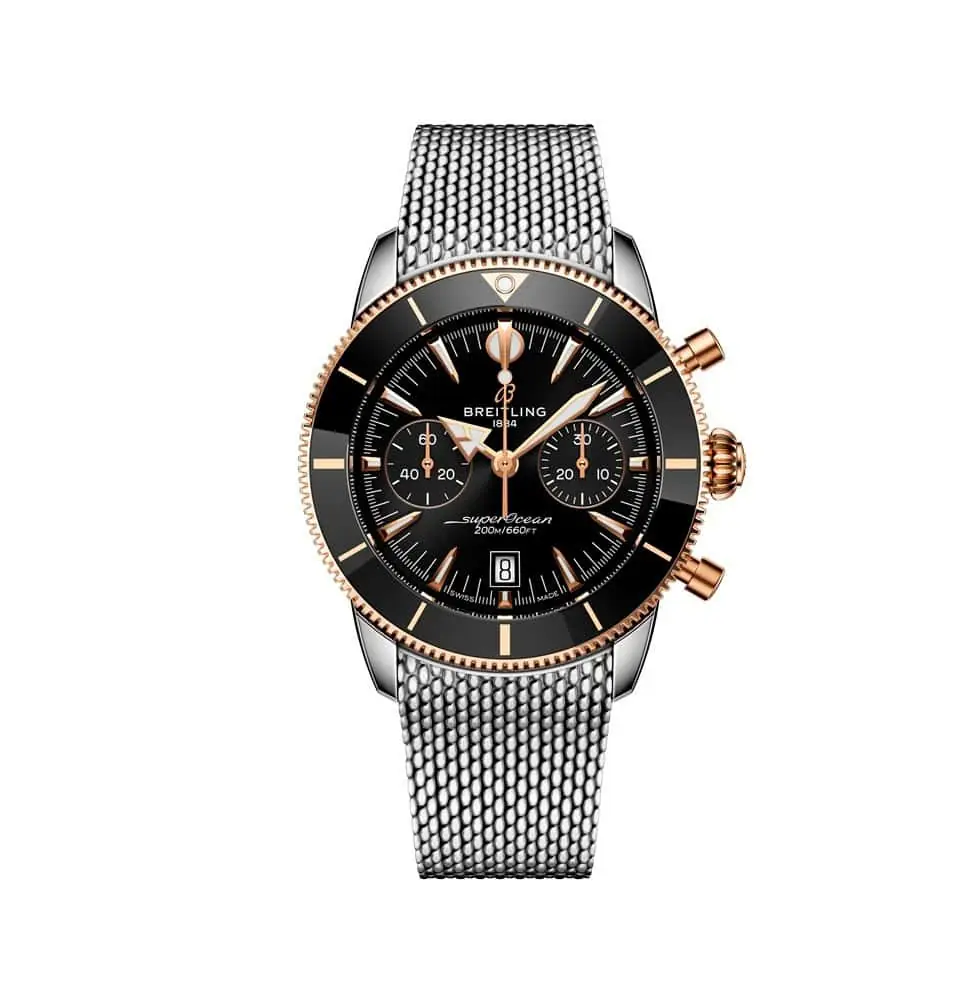 Breitling Superocean Heritage B01 Chrono 42 mit Gehäuse und Band aus Edelstahl und Rotgolg und schwarzem Zifferblatt
