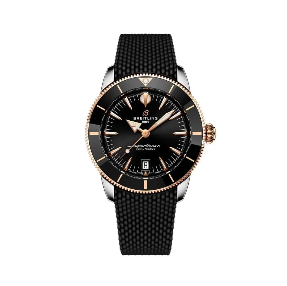 Breitling Superocean Heritage B31 Automatic 42 mit Gehäuse aus Edelstahl und Rotgold, Kautschukband und schwarzem Zifferblatt