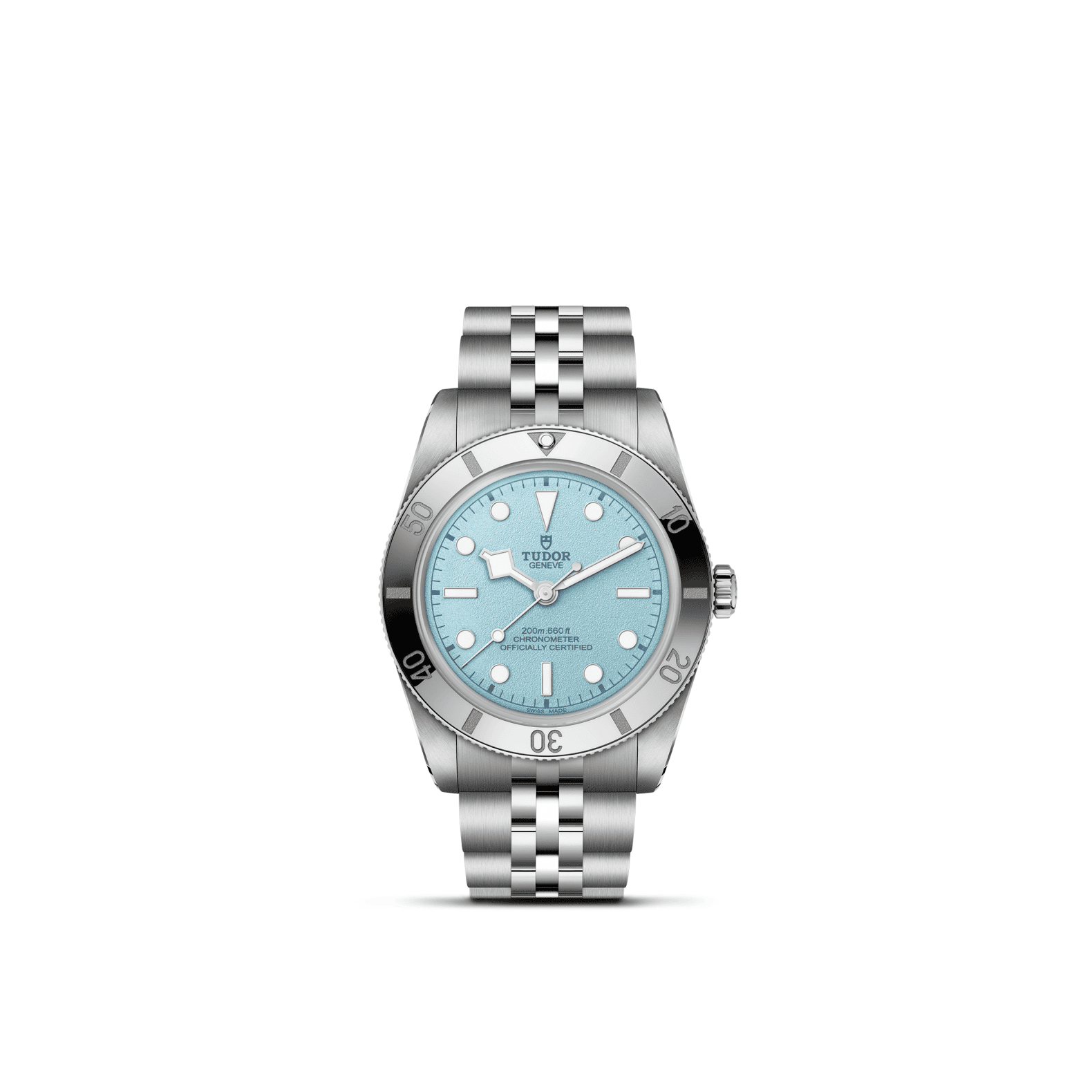 Tudor Black Bay 54 Lagoon Blue mit Gehäuse und Band aus Edelstahl und hellblauem Zifferblatt