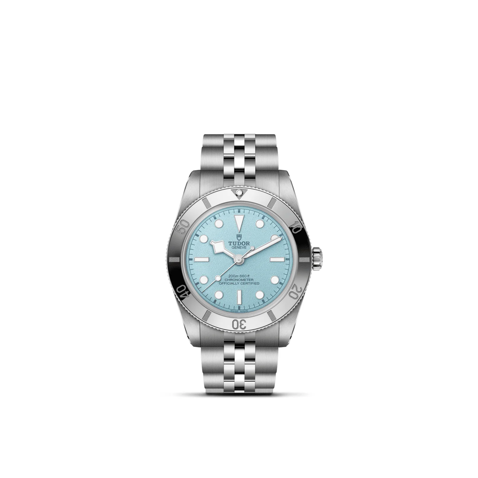 Tudor Black Bay 54 Lagoon Blue mit Gehäuse und Band aus Edelstahl und hellblauem Zifferblatt