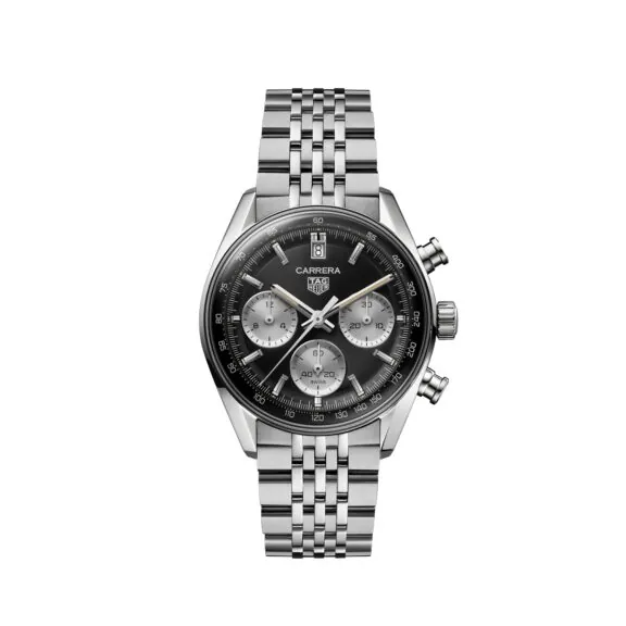 Tag Heuer Carrera Chronograph mit Gehäuse und Band aus Edelstahl und schwarzem Zifferblatt