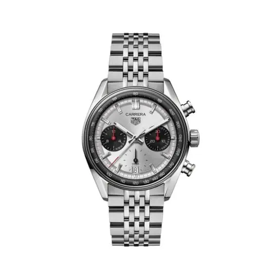 Tag Heuer Carrera Chronograph mit Gehäuse und Band aus Edelstahl und silbernem Zifferblatt