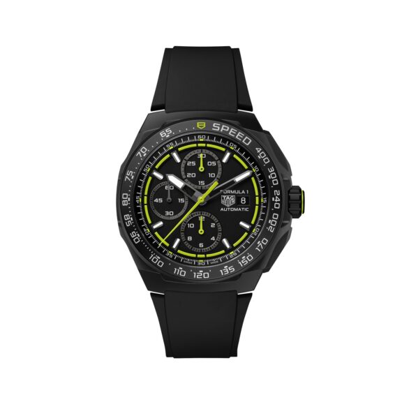 Tag Heuer Formula 1 Chronograph mit Titangehäuse, Kautschukband und schwarzem Zifferblatt und gelben Akzenten