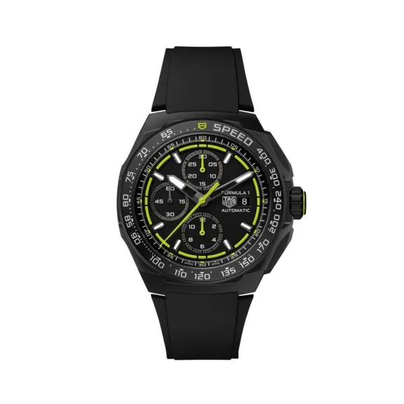Tag Heuer Formula 1 Chronograph mit Titangehäuse, Kautschukband und schwarzem Zifferblatt und gelben Akzenten