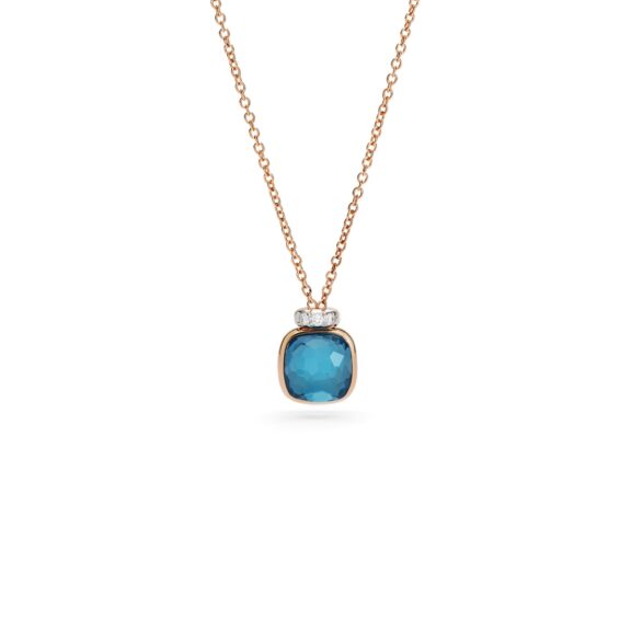Pomellato Nudo Mini Collier aus Rosé- und Weißgold mit London Blue Topas und Diamanten