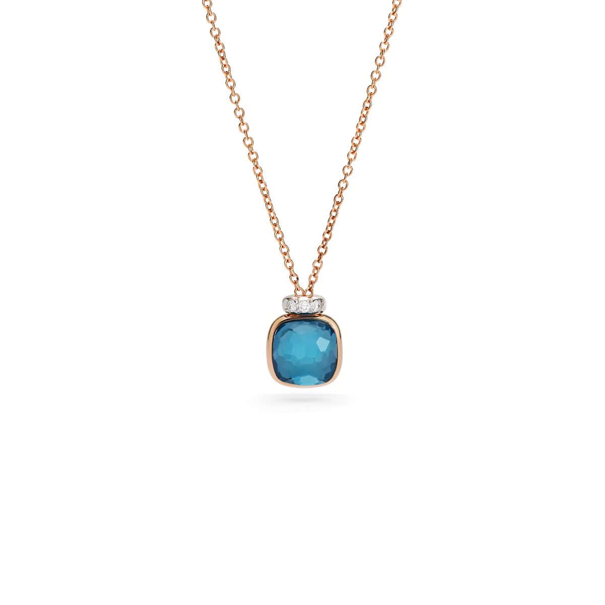 Pomellato Nudo Mini Collier aus Rosé- und Weißgold mit London Blue Topas und Diamanten