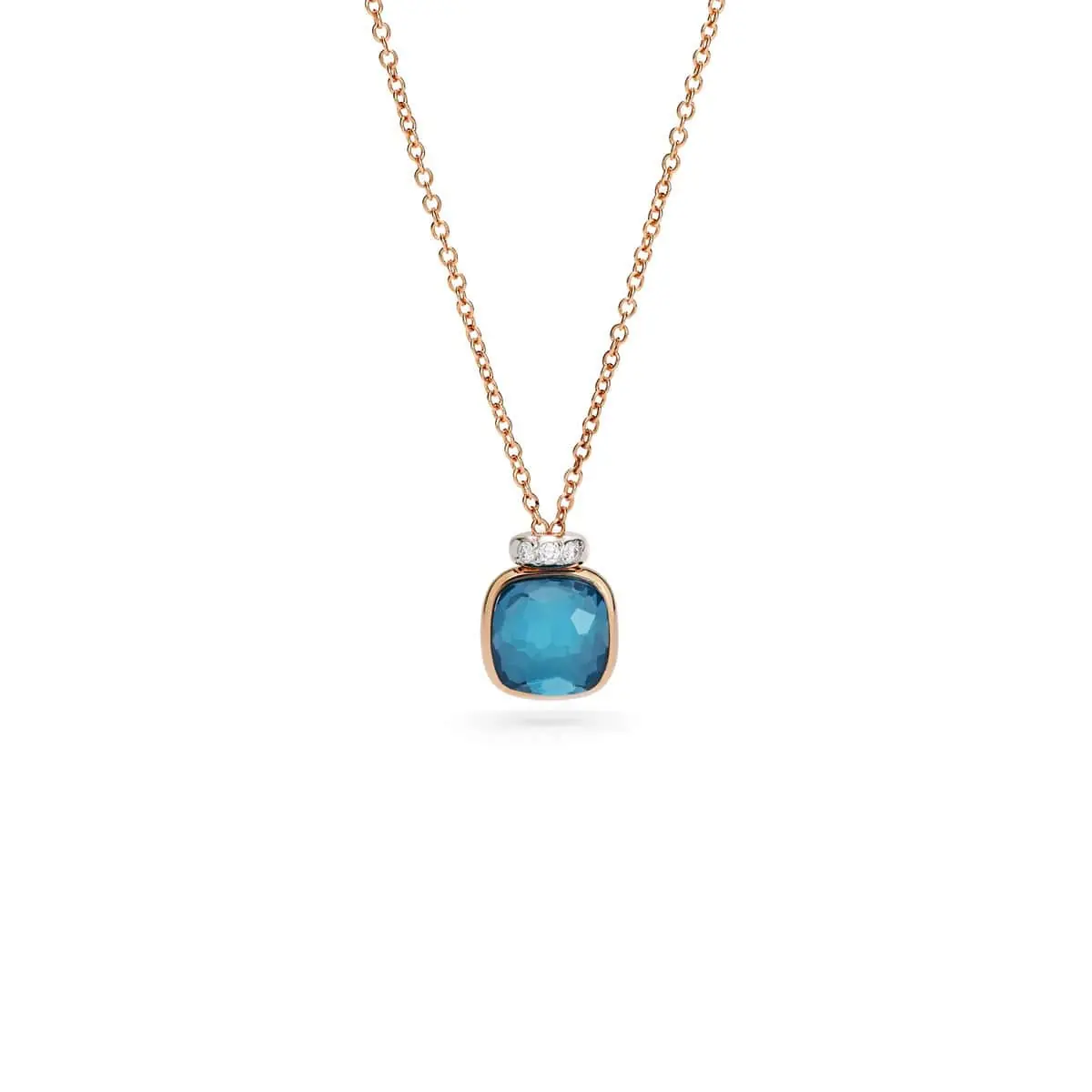 Pomellato Nudo Mini Collier aus Rosé- und Weißgold mit London Blue Topas und Diamanten