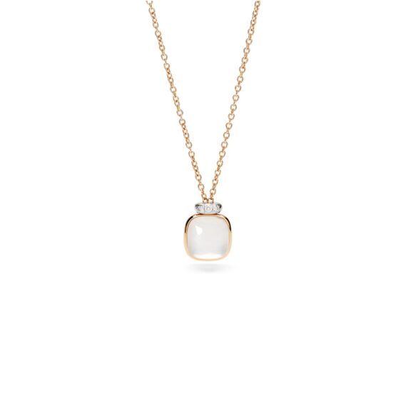 Pomellato Nudo Mini Collier aus Rosé- und Weißgold mit Milchquarz und Diamanten