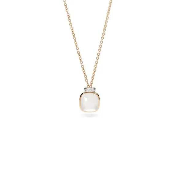 Pomellato Nudo Mini Collier aus Rosé- und Weißgold mit Milchquarz und Diamanten