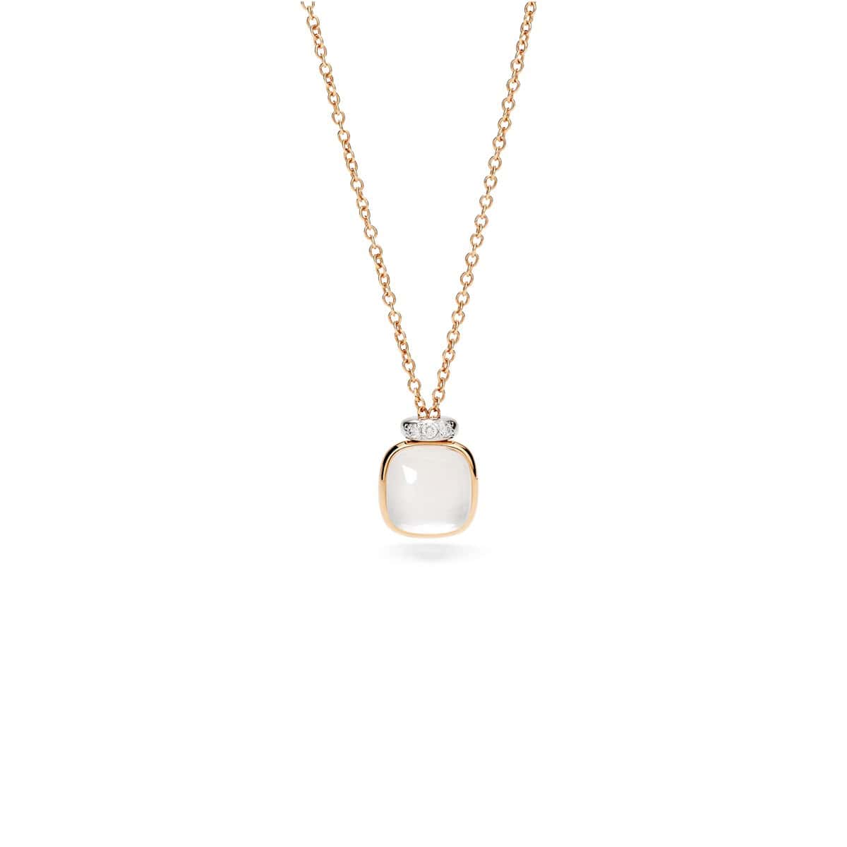 Pomellato Nudo Mini Collier aus Rosé- und Weißgold mit Milchquarz und Diamanten