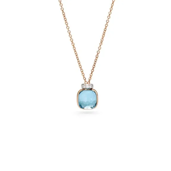 Pomellato Nudo Mini Collier aus Rosé- und Weißgold mit blauem Topas und Diamanten