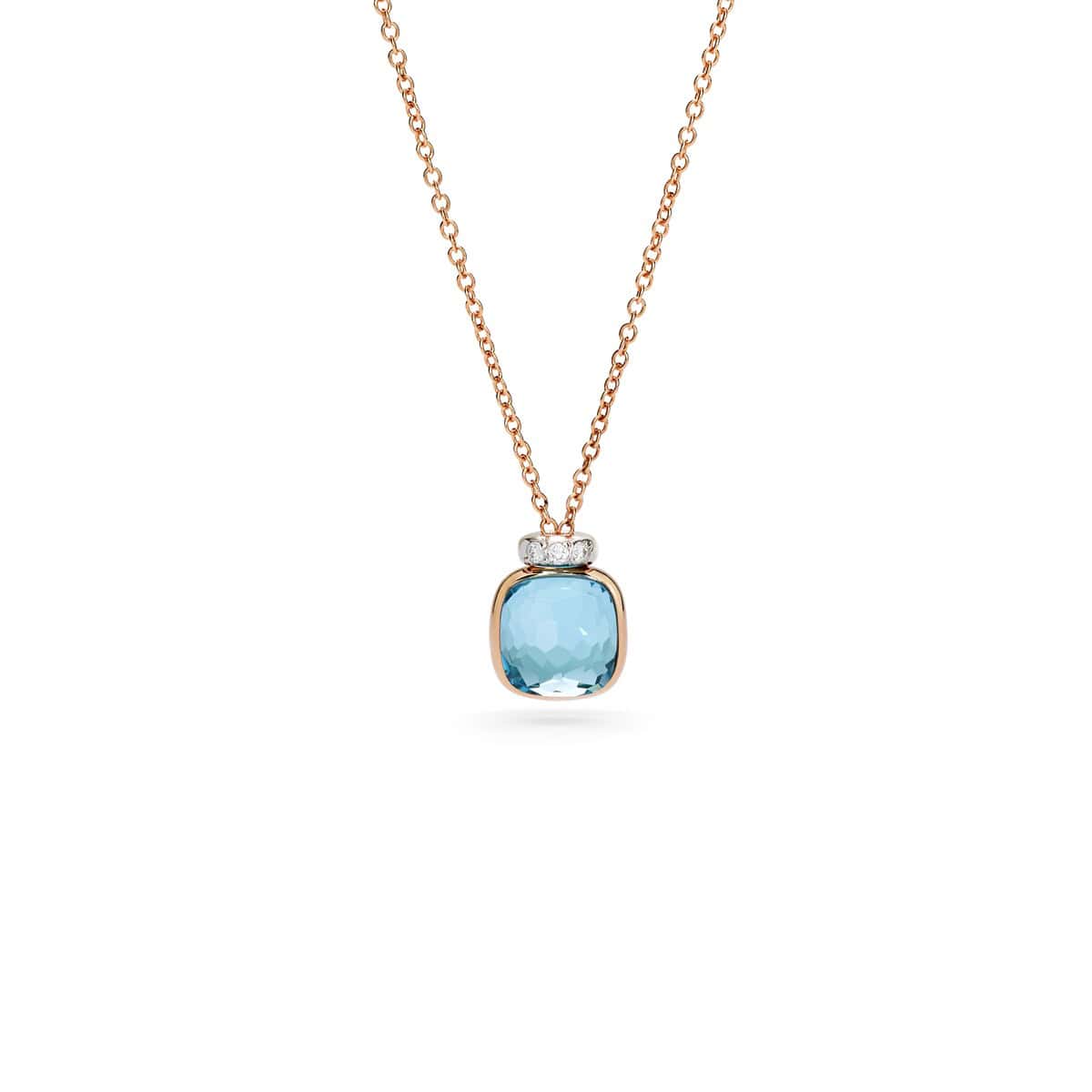 Pomellato Nudo Mini Collier aus Rosé- und Weißgold mit blauem Topas und Diamanten