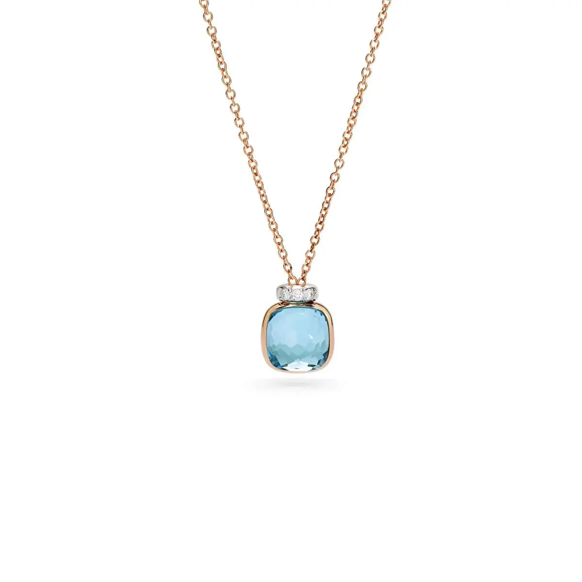 Pomellato Nudo Mini Collier aus Rosé- und Weißgold mit blauem Topas und Diamanten